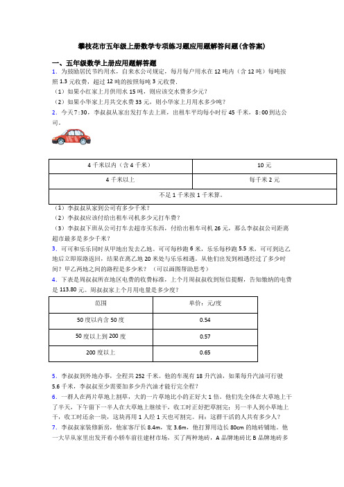 攀枝花市五年级上册数学专项练习题应用题解答问题(含答案)