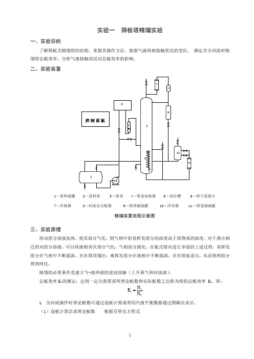 筛板塔精馏实验     化工原理实验讲义