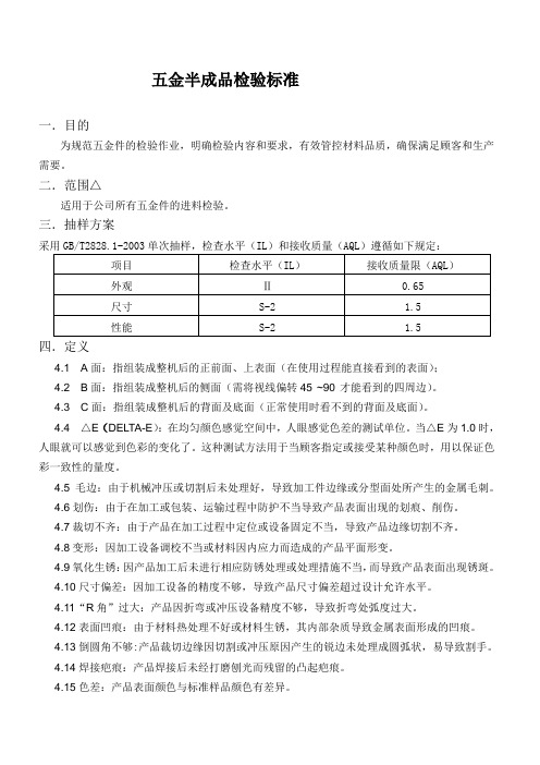 五金半成品检验标准