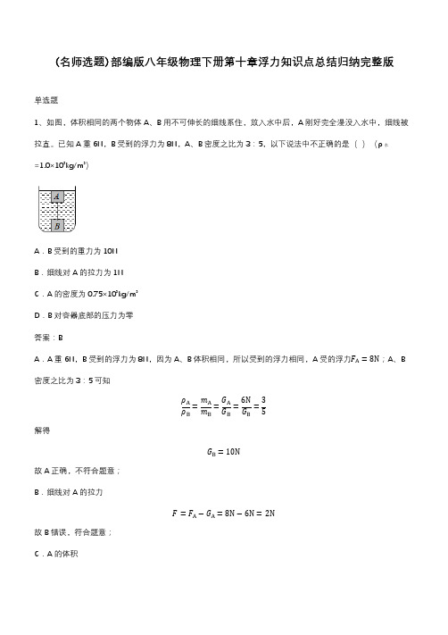 部编版八年级物理下册第十章浮力知识点总结归纳完整版