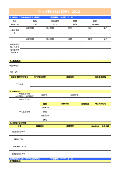 IDP个人发展计划表格 