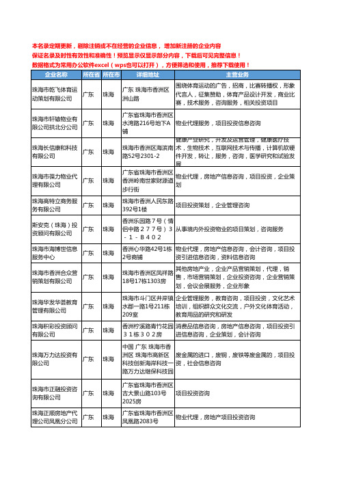 新版广东省珠海项目投资咨询工商企业公司商家名录名单联系方式大全115家