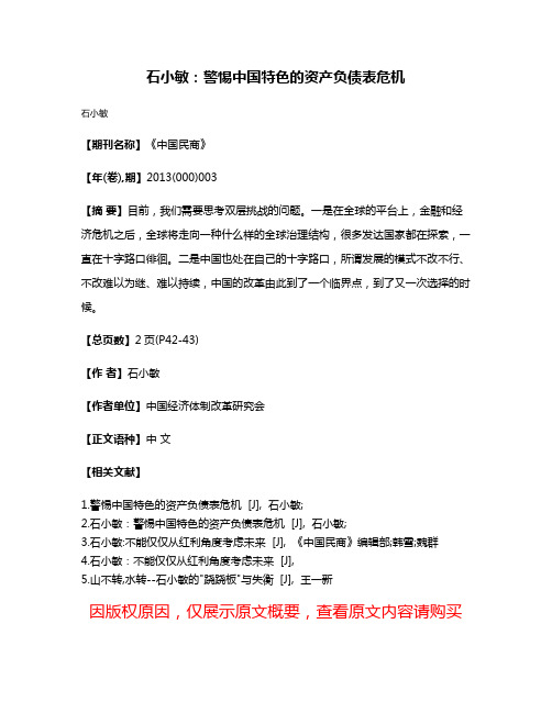 石小敏:警惕中国特色的资产负债表危机