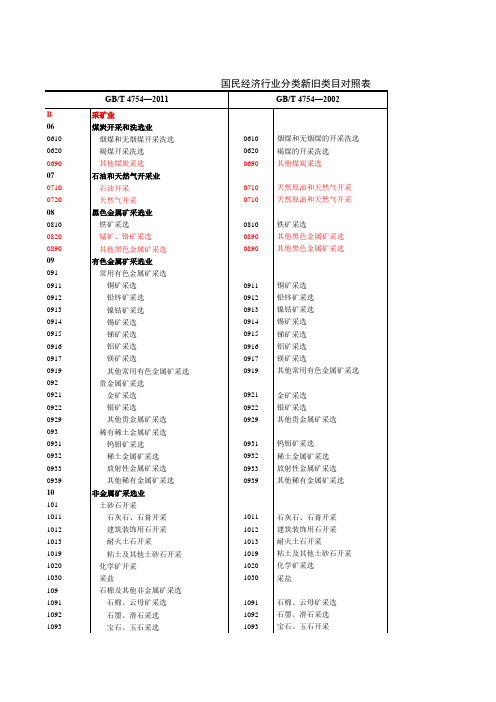 国民经济行业分类新旧类目对照表