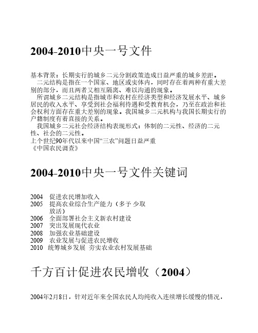 2004年--2010年一号文件解读