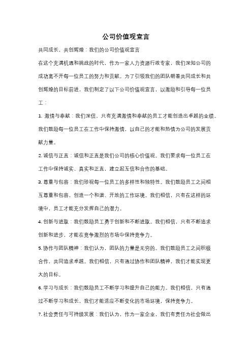 公司价值观宣言