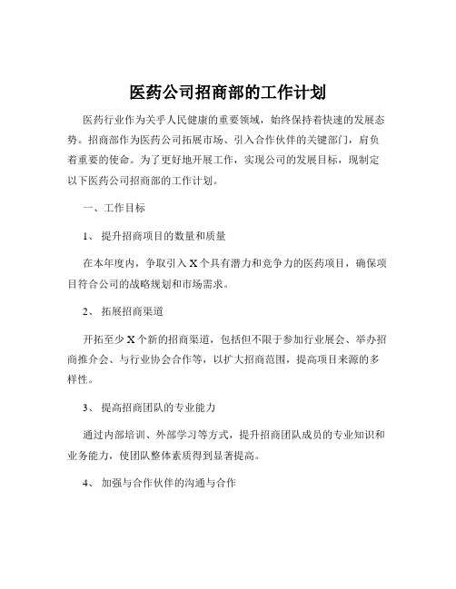 医药公司招商部的工作计划