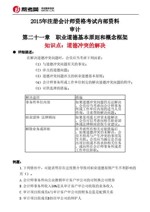 第二十一章 职业道德基本原则和概念框架-道德冲突的解决