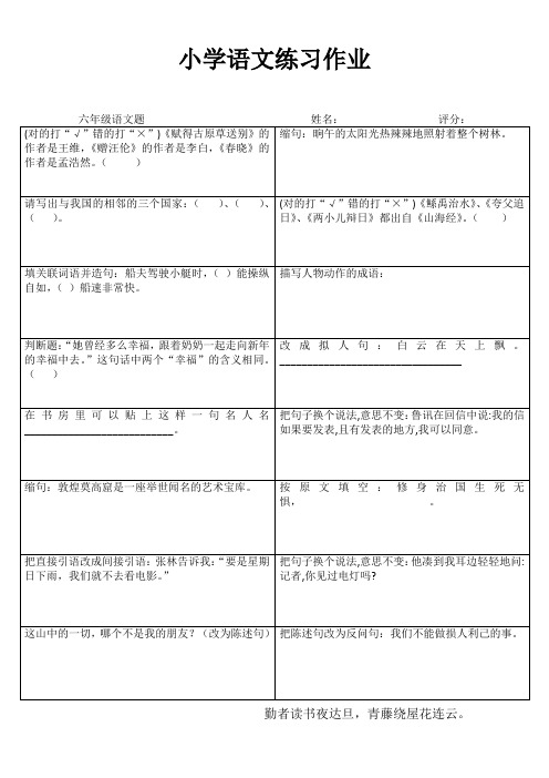 小学六年级语文自学自评III (33)