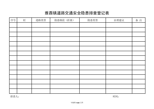 道路交通安全隐患排查登记表