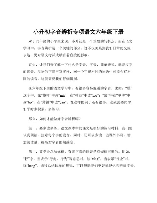 小升初字音辨析专项语文六年级下册