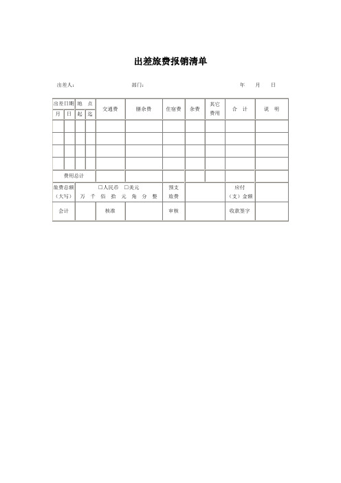 出差旅费报销清单