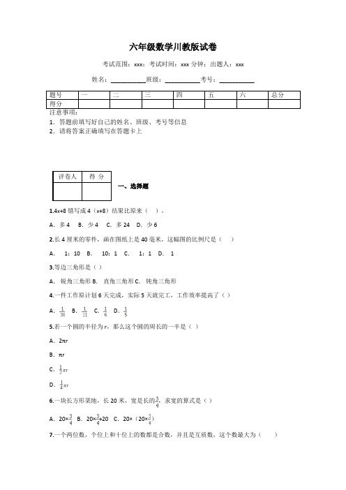 六年级数学川教版试卷