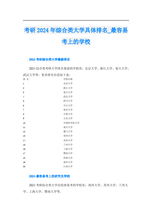 考研2024年综合类大学具体排名最容易考上的学校