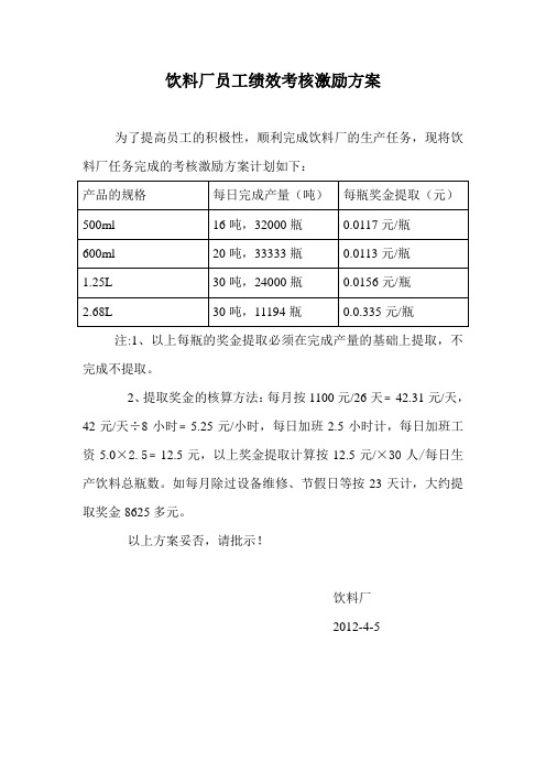 饮料厂员工绩效考核方案