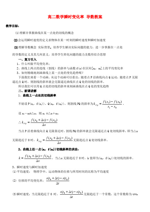 高二数学瞬时变化率 导数教案 苏教版