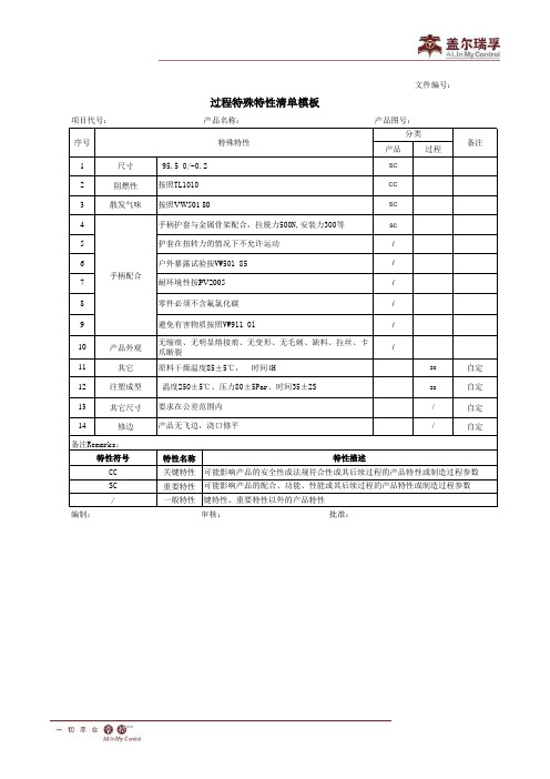 过程特殊特性清单模板