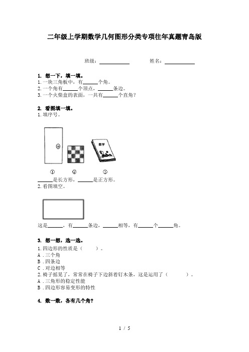 二年级上学期数学几何图形分类专项往年真题青岛版