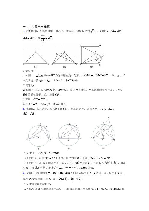 中考数学中考数学压轴题 复习综合模拟测评学能测试试卷(1)