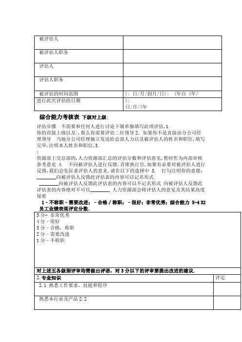 综合能力考核表格式