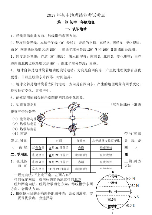 2017年初中地理结业考试考点