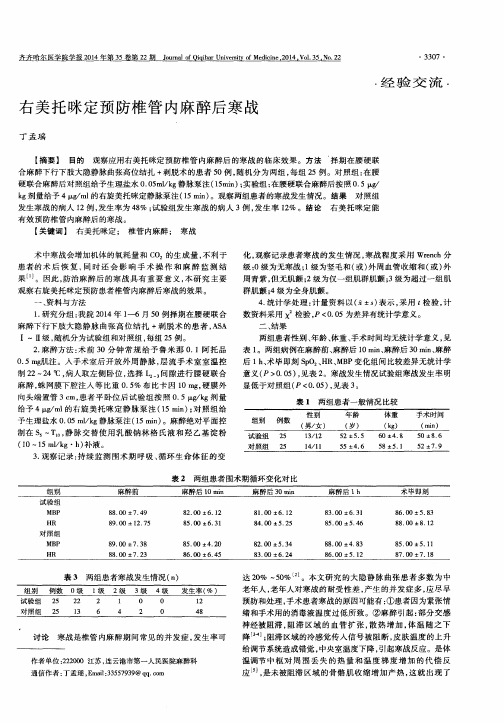 右美托咪定预防椎管内麻醉后寒战