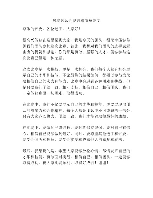 参赛领队会发言稿简短范文