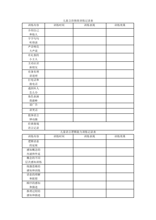 儿童言语情商训练记录表