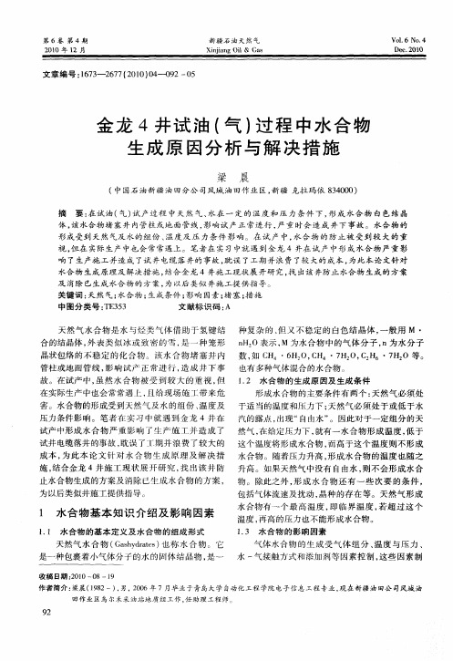 金龙4井试油(气)过程中水合物生成原因分析与解决措施