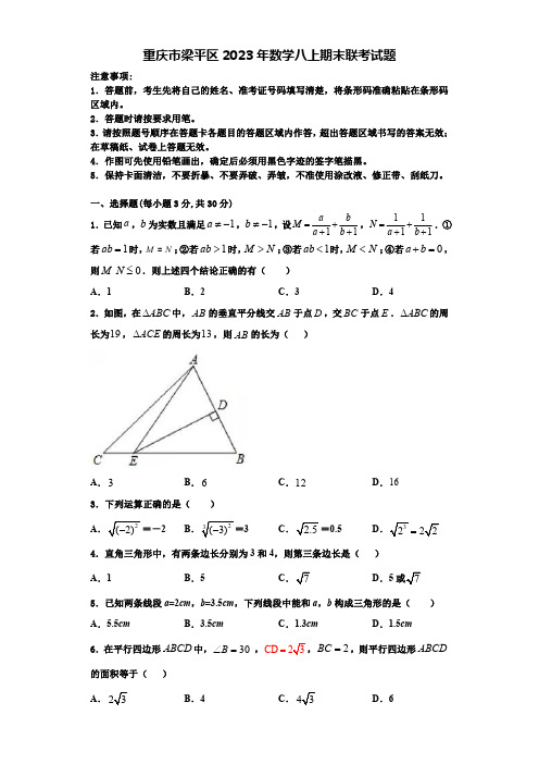 重庆市梁平区2023年数学八上期末联考试题【含解析】