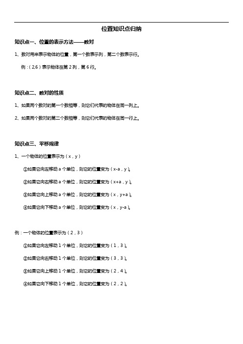 人教版五年级数学上册 位置 知识点归纳