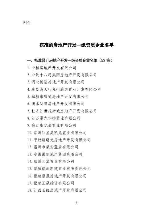 核准的房地产开发一级资质企业名单