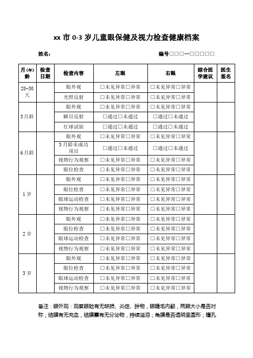 xx市儿童眼保健及视力检查健康档案