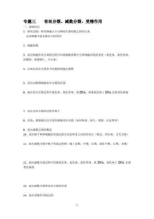 生物专题复习  有丝分裂、减数分裂和受精作用(试题+答案)