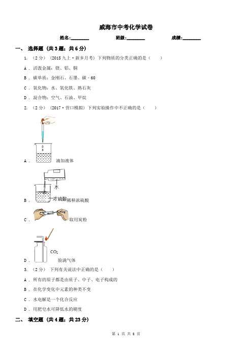 威海市中考化学试卷 