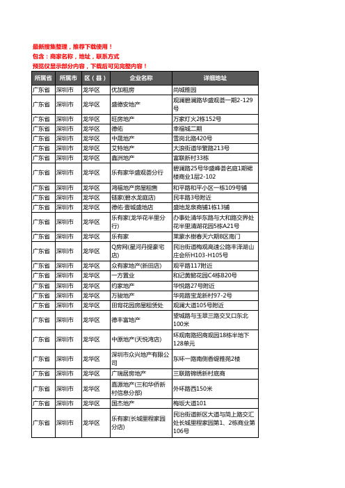 新版广东省深圳市龙华区房屋中介企业公司商家户名录单联系方式地址大全592家