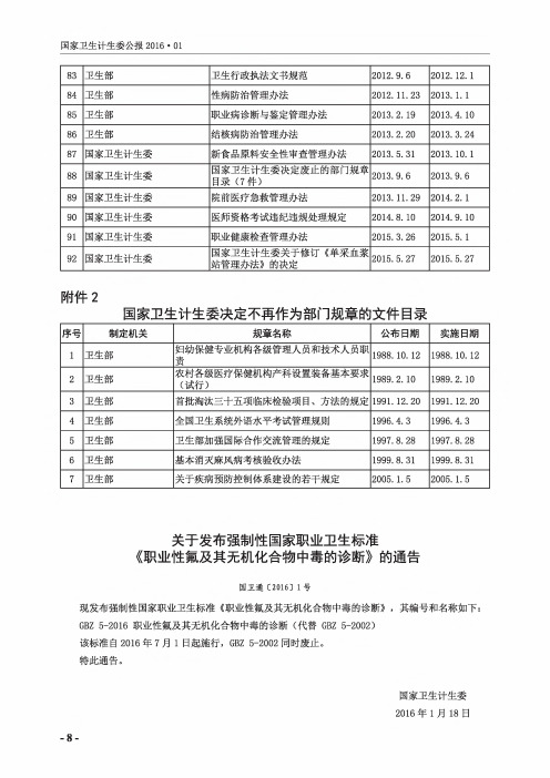 关于发布强制性国家职业卫生标准《职业性氟及其无机化合物中毒的