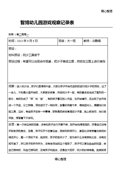 大班自主游戏观察记录