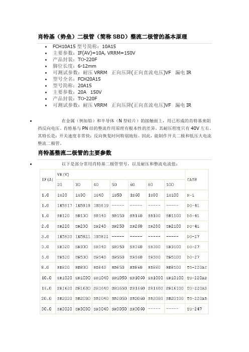 肖特基二极管常用参数大全