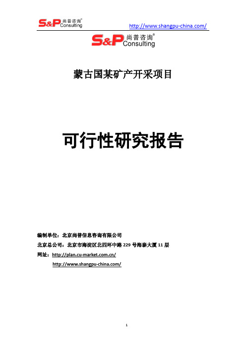 蒙古国某矿产开采项目可行性研究报告