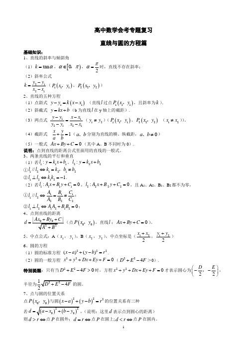 高中数学会考复习直线与圆的方程(贺思轩)