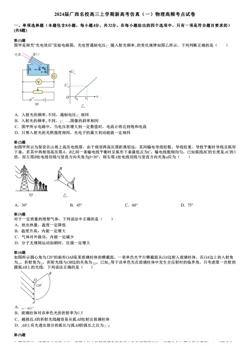 2024届广西名校高三上学期新高考仿真(一)物理高频考点试卷