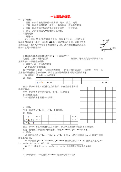 云南省昆明市艺卓高级中学八年级数学上册《6.3 一次函数的图象》学案(1)(无答案) 北师大版