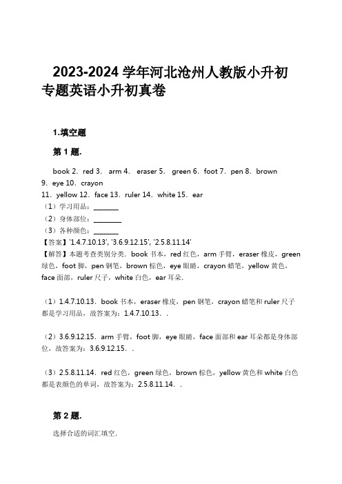 2023-2024学年河北沧州人教版小升初专题英语小升初真卷习题及解析