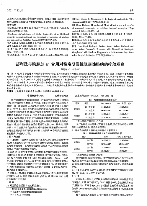 舒利迭与胸腺肽a1合用对稳定期慢性阻塞性肺病的疗效观察