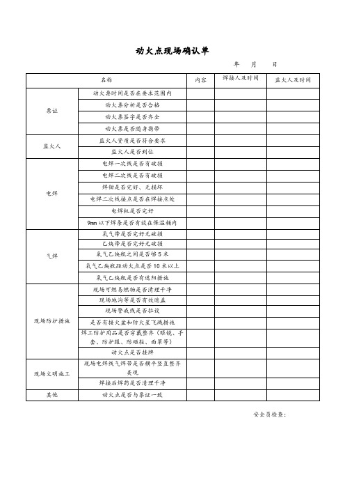 动火作业现场确认单