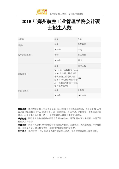 2016年郑州航空工业管理学院会计硕士招生人数