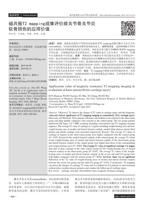 磁共振T2 mapping成像评价膝关节骨关节炎软骨损伤的应用价值