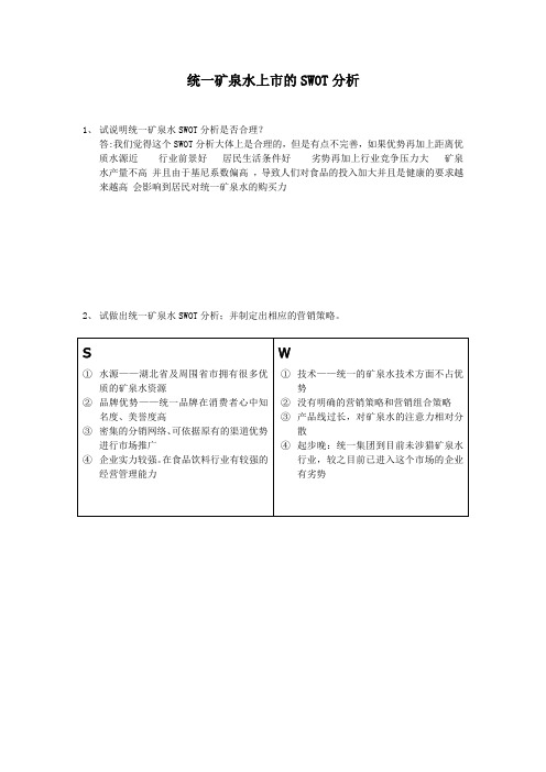 统一矿泉水上市的SWOT分析