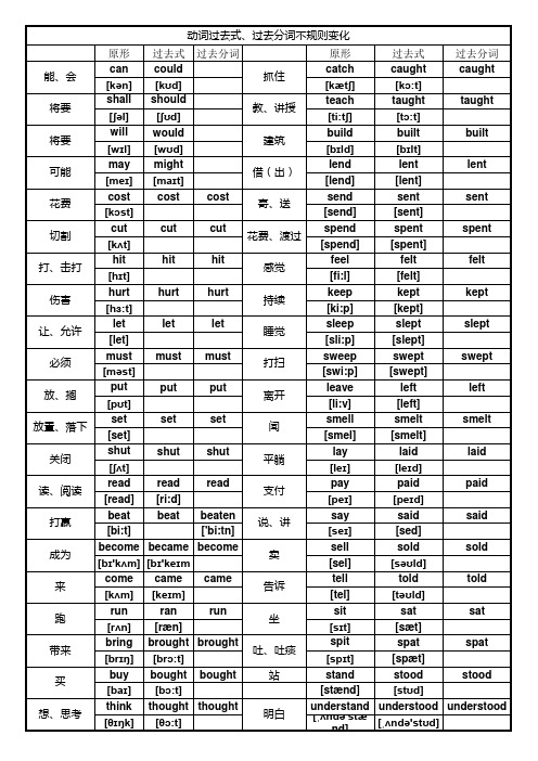 动词过去式过去分词不规则变化